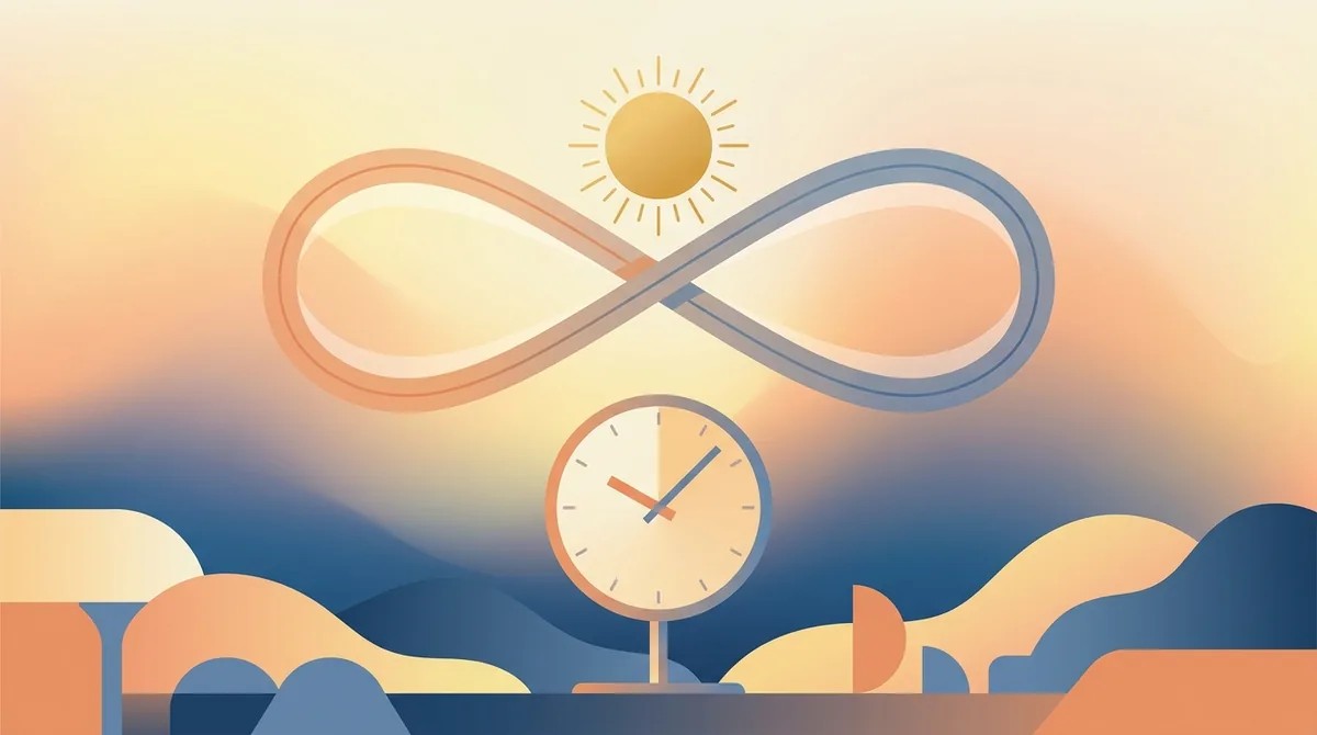 Een zonnewijzer die een korte schaduw werpt op de middag naast een moderne klok die 12:00 aangeeft, ter illustratie van het verschil tussen zonne-middag en klokmiddag